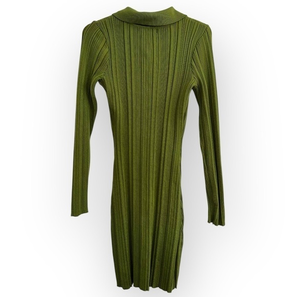 NEW Meshki rib bodycon knit stretch forest Green polo collar LS sweater dress XS - Picture 4 of 6